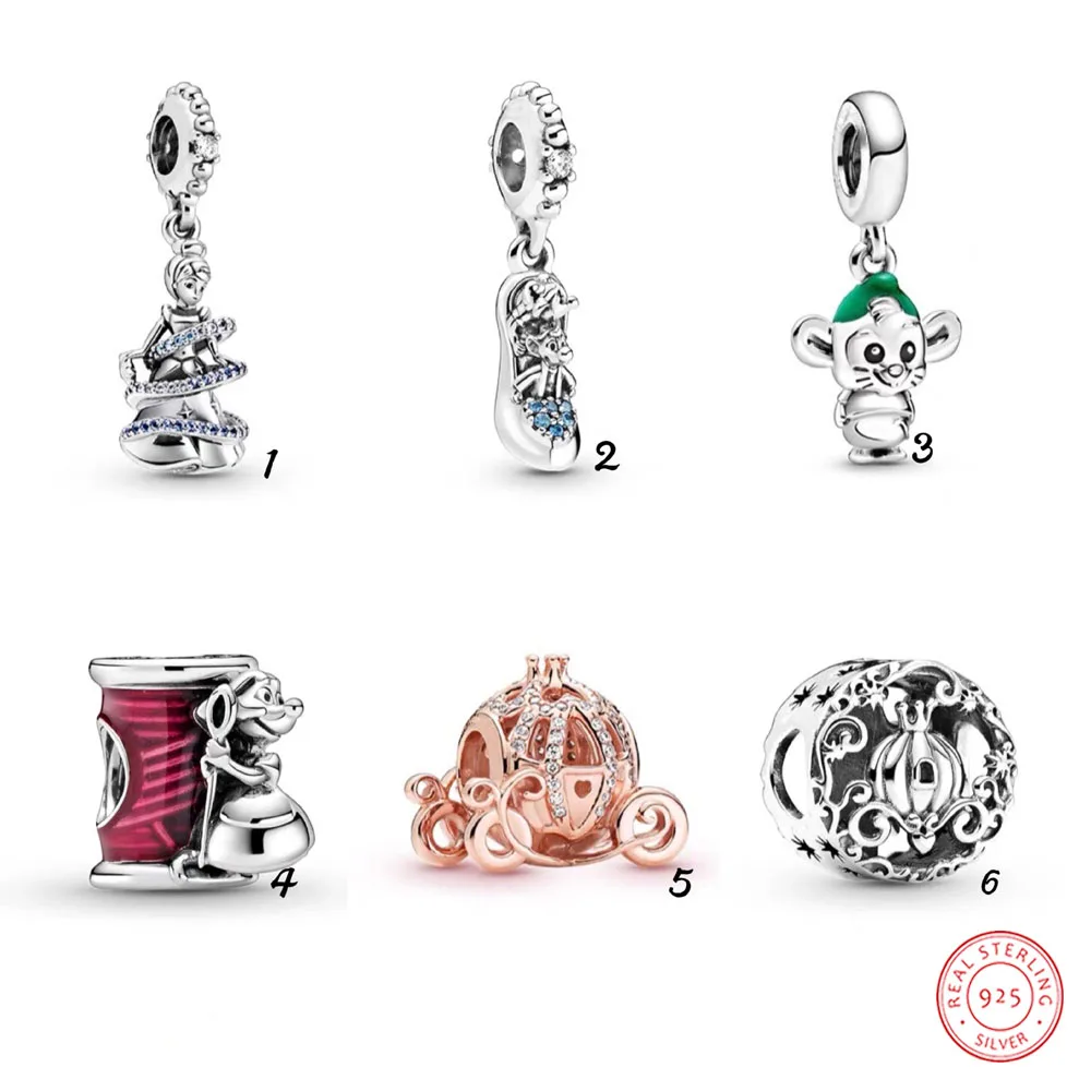 

CELAYI Cinderella Crystal Shoe Mouse DIY Bracelet Pendant 925 Sterling Silver Boys Girls Beads For Women Fashion Jewelry Gifts