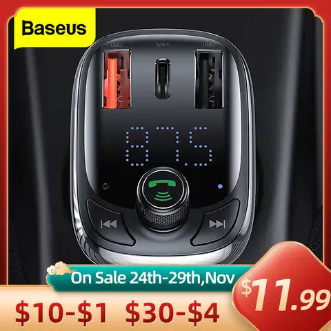 FM-трансмиттер Baseus автомобильный с поддержкой Bluetooth 5,0 и поддержкой быстрой зарядки