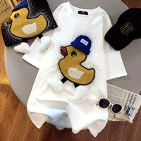 new three dimensional duck heavy industry hot drill nail bead sequins brushed short sleeved t shirt women