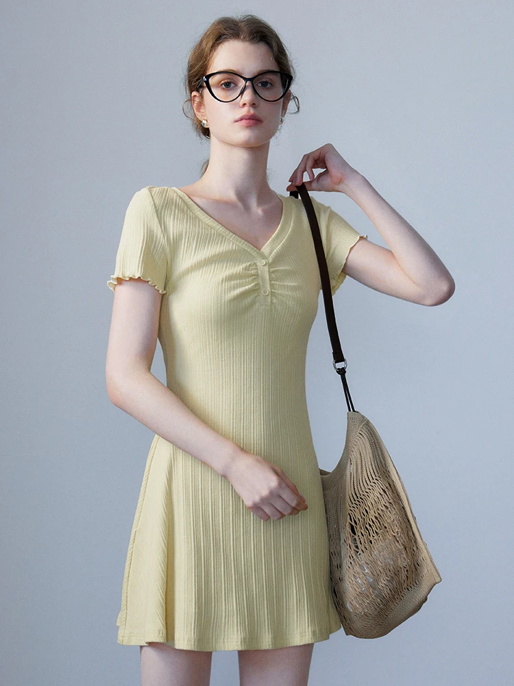 Eggka однотонное короткое платье в полоску с v-образным вырезом женское летнее