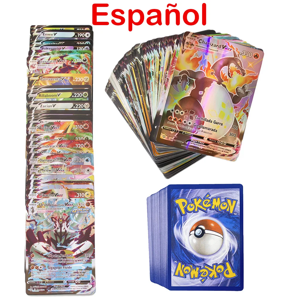 

20-300Pcs Spanish Version Pokemon Card Featuring 300V VMAX 200 Gx 100 Tag Team Game