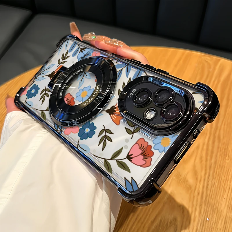 Фото Противоударный чехол для телефона OPPO A6X 5G A6 A5 Pro A3 A2 A1 A9X A11X A5X A3X с прозрачным покрытием и мягким цветочным узором, чехол-подставка №5