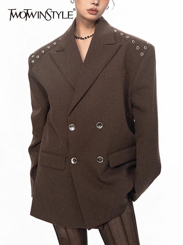 

Женский однотонный Блейзер TWOTWINSTYLE, свободный блейзер с отложным воротником и длинными рукавами, на пуговицах