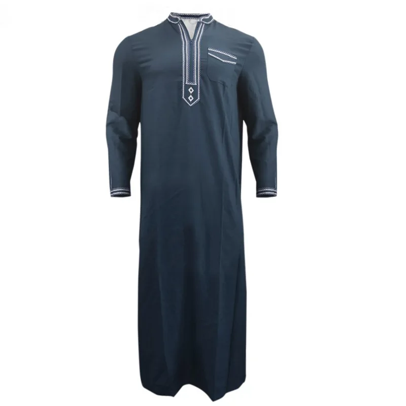 2023 Spring Standing Collar Printed Arab Men's Ethnic Style Loose Fit One Piece Muslim Robe Muslim Fashion Islamic Clothing