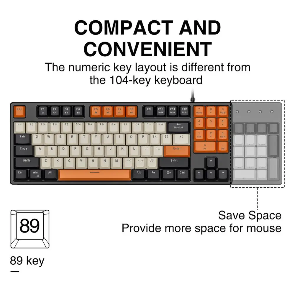 

Mechanical Keyboard Red Switch with 89 Keys PBT Keycaps For PC Tablet Desktop Gamer