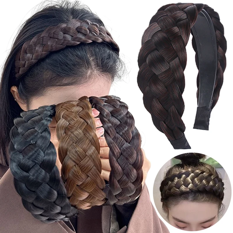 

Fashion Twist Wig Headbands for Women Wide Fishbone Braids Hairbands Handmade Head Hoop Hair Styling Headwear Accessories Gift