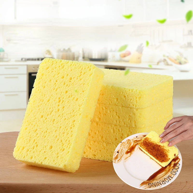 

New 5Pcs Wood Pulp Sponge Scouring Pad Kitchen Dishwashing Sponge Bathroom Cleaning Tools Dish Cleaner Household Kitchen Gadgets