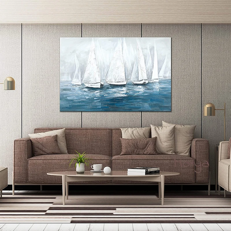 

Парусная лодка, морской пейзаж, ручная роспись, масляная живопись, синяя 3D текстура, гостиная, подвесная роспись, спальня, декоративная, без ...