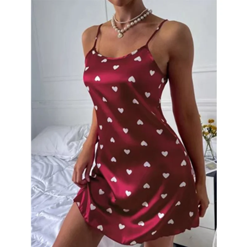 

Women Printed Nightdress Faux Silk Slip Dress Nightgowns Cute Sleepwear