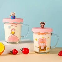 glass scale cup cartoon small animal heat resistant glass water bottle with cover handle office home kawaii breakfast milk cup