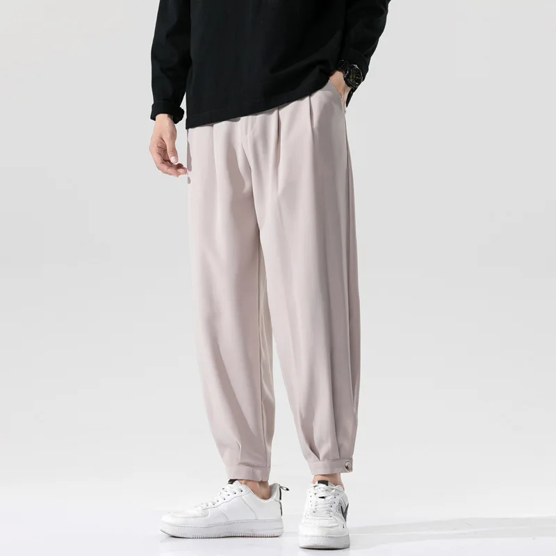 

Summer Ultra-Thin Straight Men Casual Pants Loose Sport Trousers Fashion Solid Color Ankle Length Pants