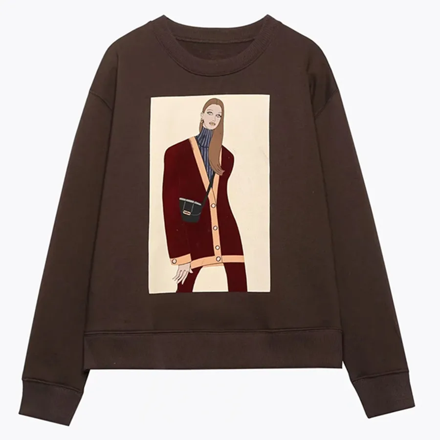 

Женская флисовая толстовка с капюшоном, круглым вырезом и принтом