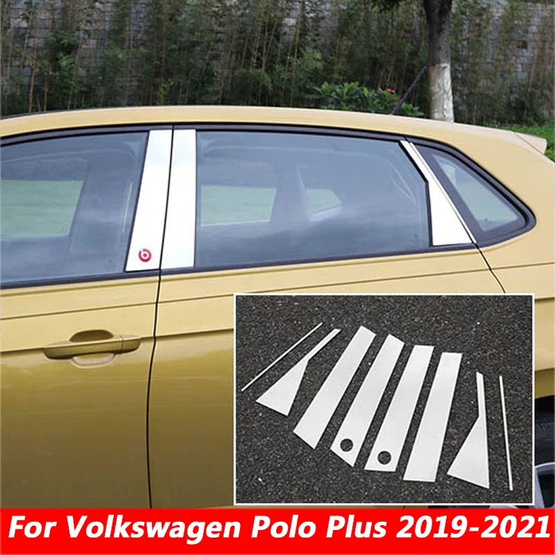 

For Volkswagen Polo Virtus MK6 AW 2021 2020 2019 2018 Car Stainless Steel Middle Central Column PC Window Trim B C Pillar Cover