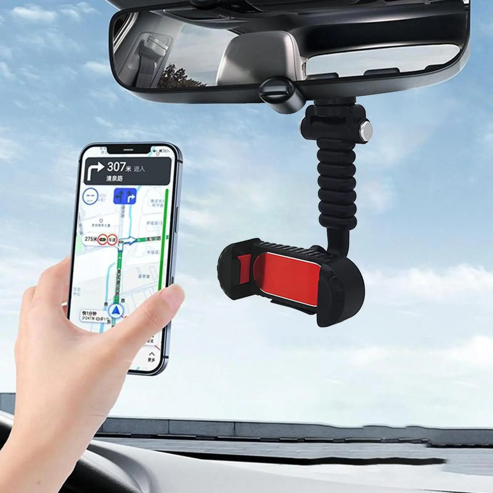 

Car Phone Holder Multifunctional 360 Degree Rotatable Auto Rearview Mirror Hanging Clip Bracket Cell Phone Holder For S5h3