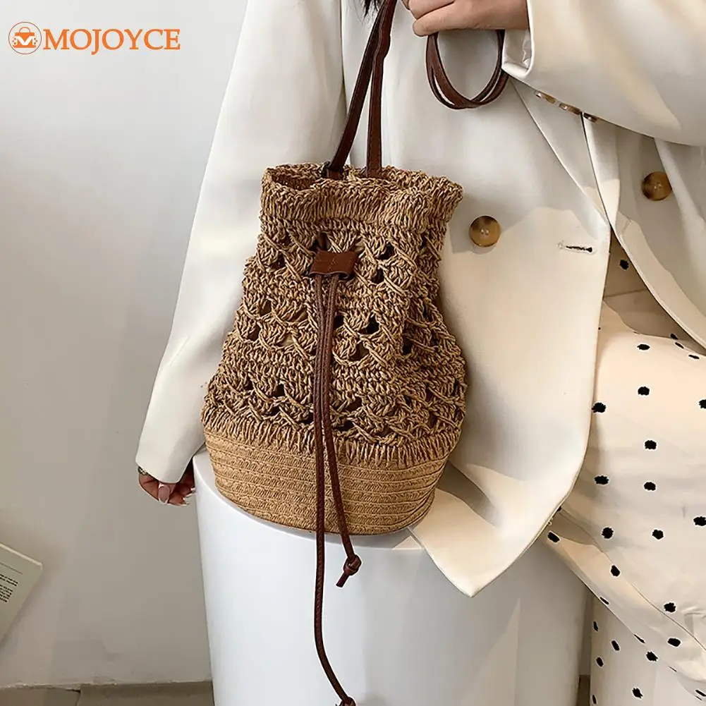 

Straw Women Hand-Woven Handbag Rattan Bucket Drawstring Crossbody Bags Women Summer Purse for Travel Shopping