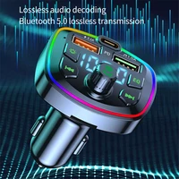 car fm transmitter bluetooth 5 0 pd 18w charger type c dual usb 4 2a colorful ambient light cigarette lighter mp3 music player