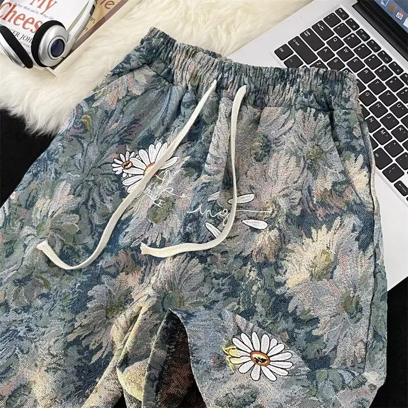 Мужские шорты с принтом пляжные повседневные мешковатые широкие брюки прямые