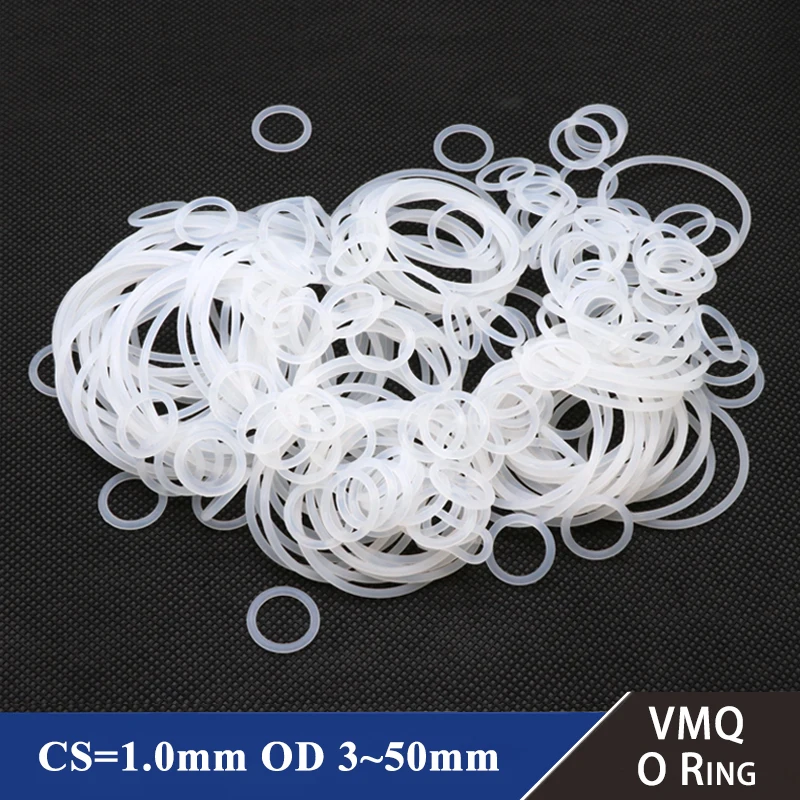 50/100Pcs White Food Grade Silicone O Ring Gasket CS 1mm OD 3 ~ 50mm Waterproof Washer Rubber Insulate O Shape VMQ O Rings