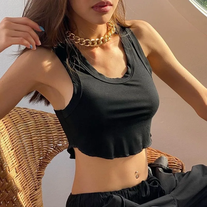 

Women Tops Summer Sexy knitting Slim Tank Top Solid Color Sleeveless Irregular Hem Elasticity Vest