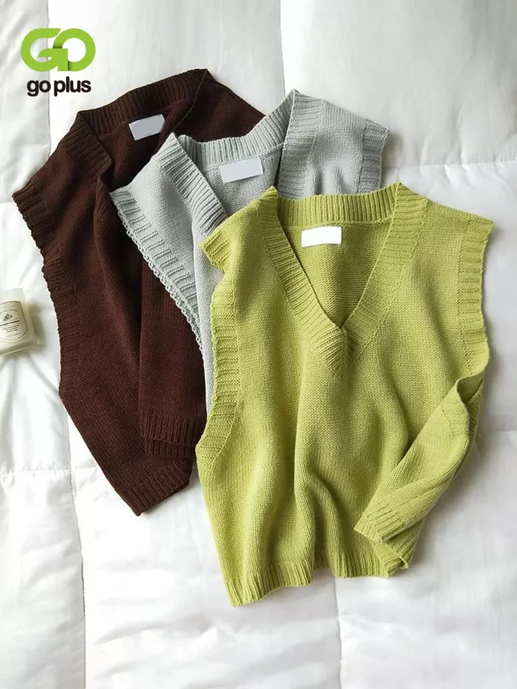 

GOPLUS Women V-Neck Knitted Vest 2022 New Spring Autumn Sweater Vests Short Female Casual Sleeveless Twist Knit Pullovers C9510