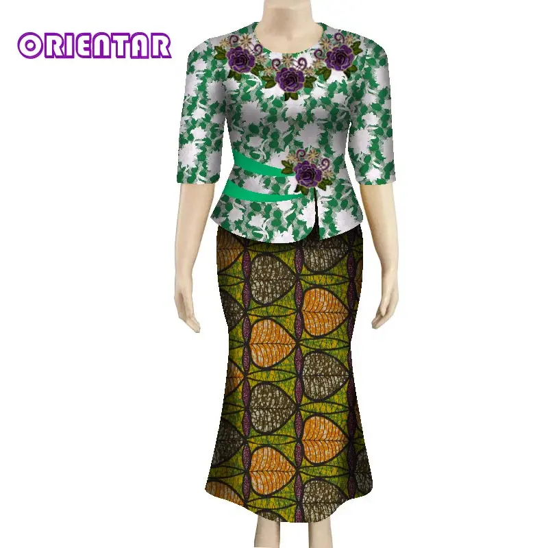 

Комплект из 2 предметов, африканские наряды для женщин, элегантный Африканский принт, фотоюбка и юбка, Женский Африканский комплект одежды WY7821