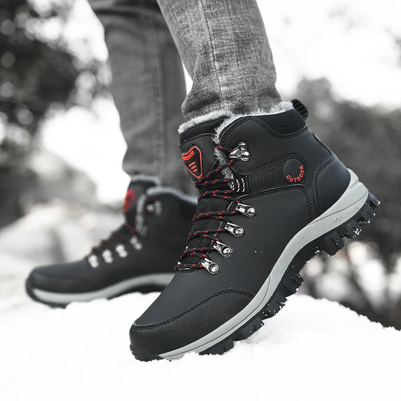 Men's Winter Hiking Shoes Warm Waterproof Ankle Snow Boots 2022 New Outdoor Male Safety Work Boots PU Leather Sneakers for Men