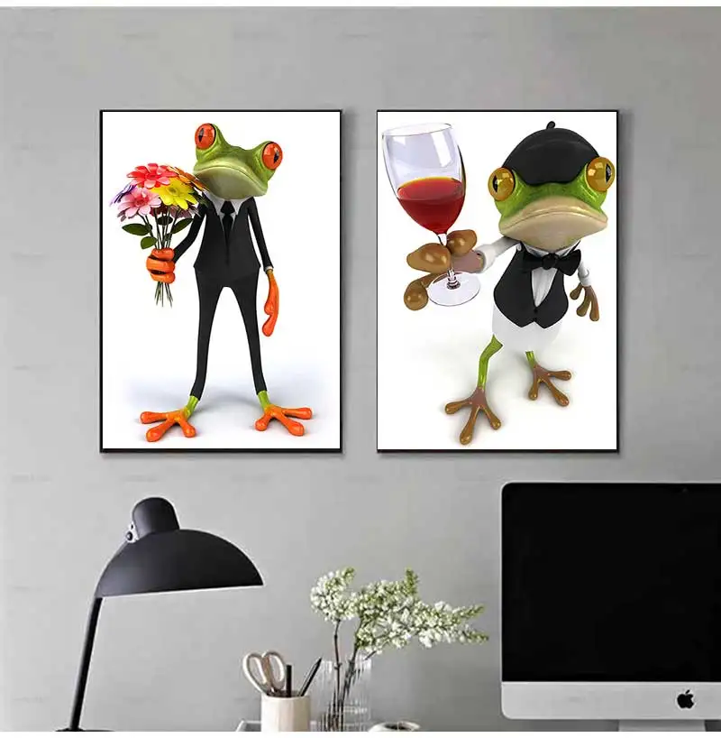 Современный мультяшный забавный романтическая лягушка художественный плакат на