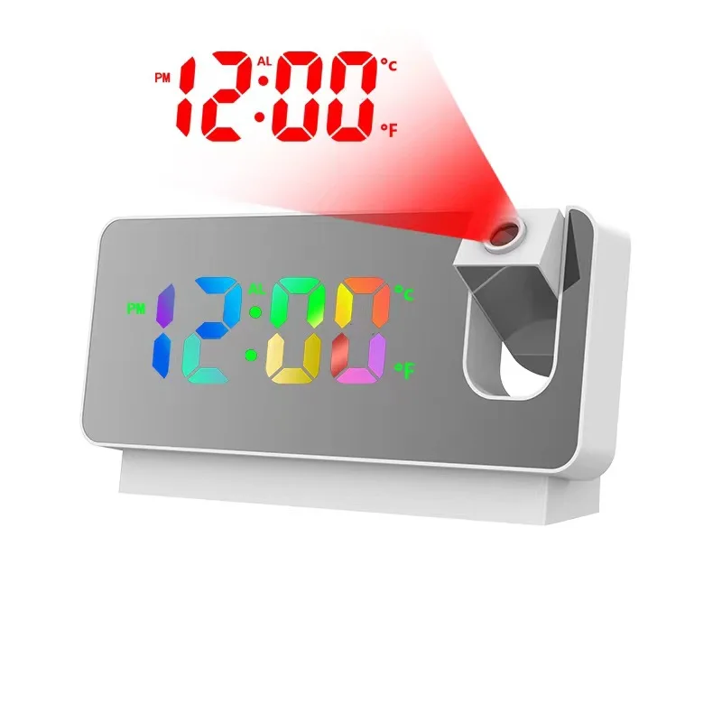 

LED Digital Alarm Clock Table Watch Electronic Desktop Clocks USB Wake Up Clock with 180° Time Projection Snooze Clock Timer