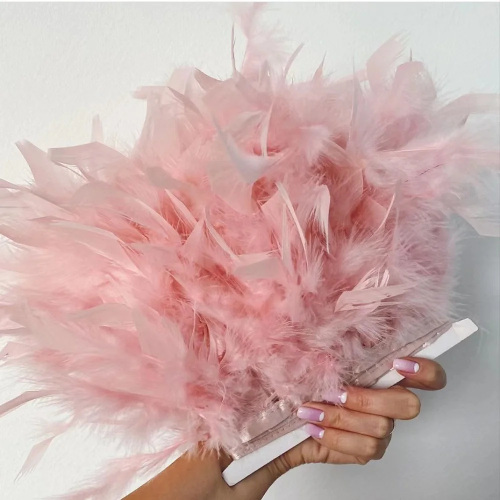 

1M/Lot 10-15CM Turkey Feathers Trim Fringe Fluffy Plumes Ribbon Crafts Needlework DIY Wedding Dress Clothes Sewing Decoration