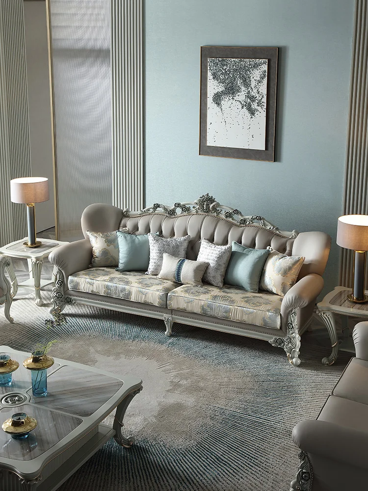

French-style first-floor cowhide leather sofa Single-double three-person European-style living room small-sized sofa HR