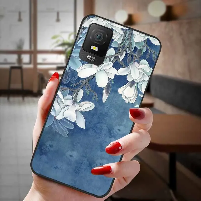 Мягкий силиконовый чехол для TCL 403 с цветами и 3D тиснением черный из ТПУ чехлы