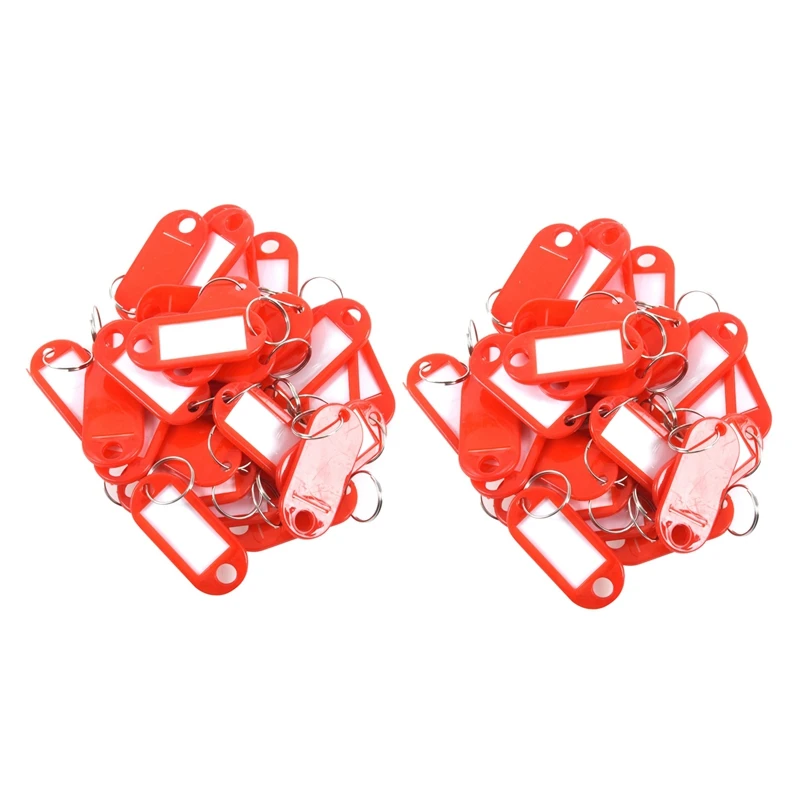 

60 Pieces Plastic Key-Holders For ID Label Baggage-Key-Rings With Name-Holder Plate, Color: Red