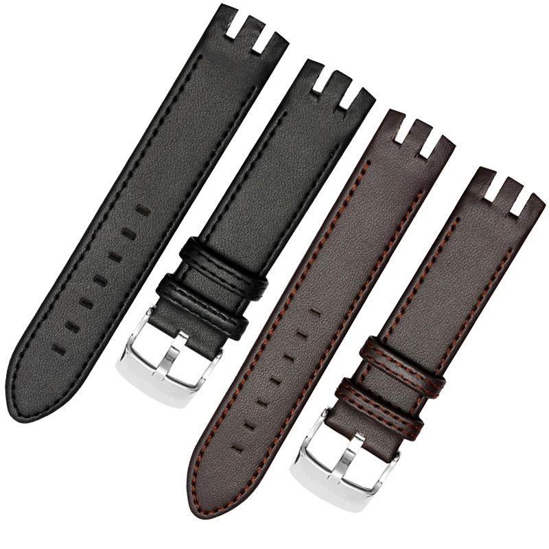 Фото Кожаный ремешок для часов Swatch YTS401/402/409/713/YTB400, браслет с изогнутым интерфейсом, мужские аксессуары для часов 20 мм №1