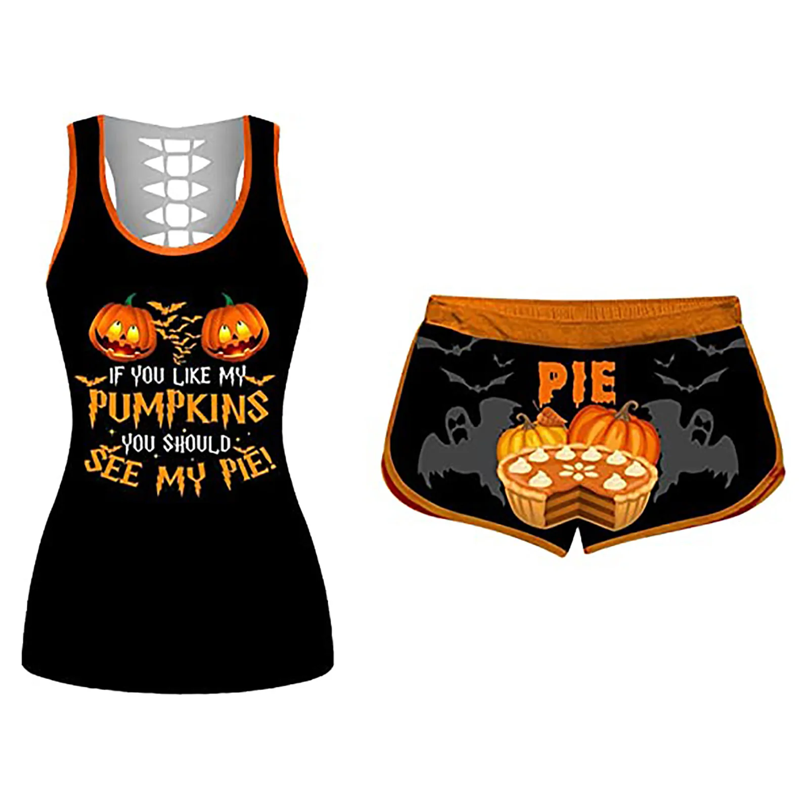 

Women's Halloween Pumpkin Print Sleeveless Tank Top Shorts Set Free Shipping Yoga Clothes Summer Clothing for Women New