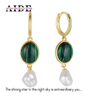 aide s925 silver geometric malachite 18k gold hoop earrings for women girl pearl huggie earring pendientes jewelry gift brincos