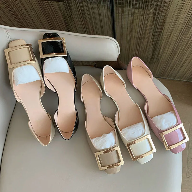 

Туфли женские девичьи Орсе, блестящие кожаные мокасины с квадратным носком, без застежки, обувь для офиса