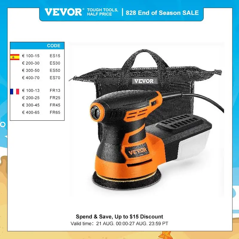 VEVOR 350W Random Orbit Sander 6 Speeds 13000 OPM 5