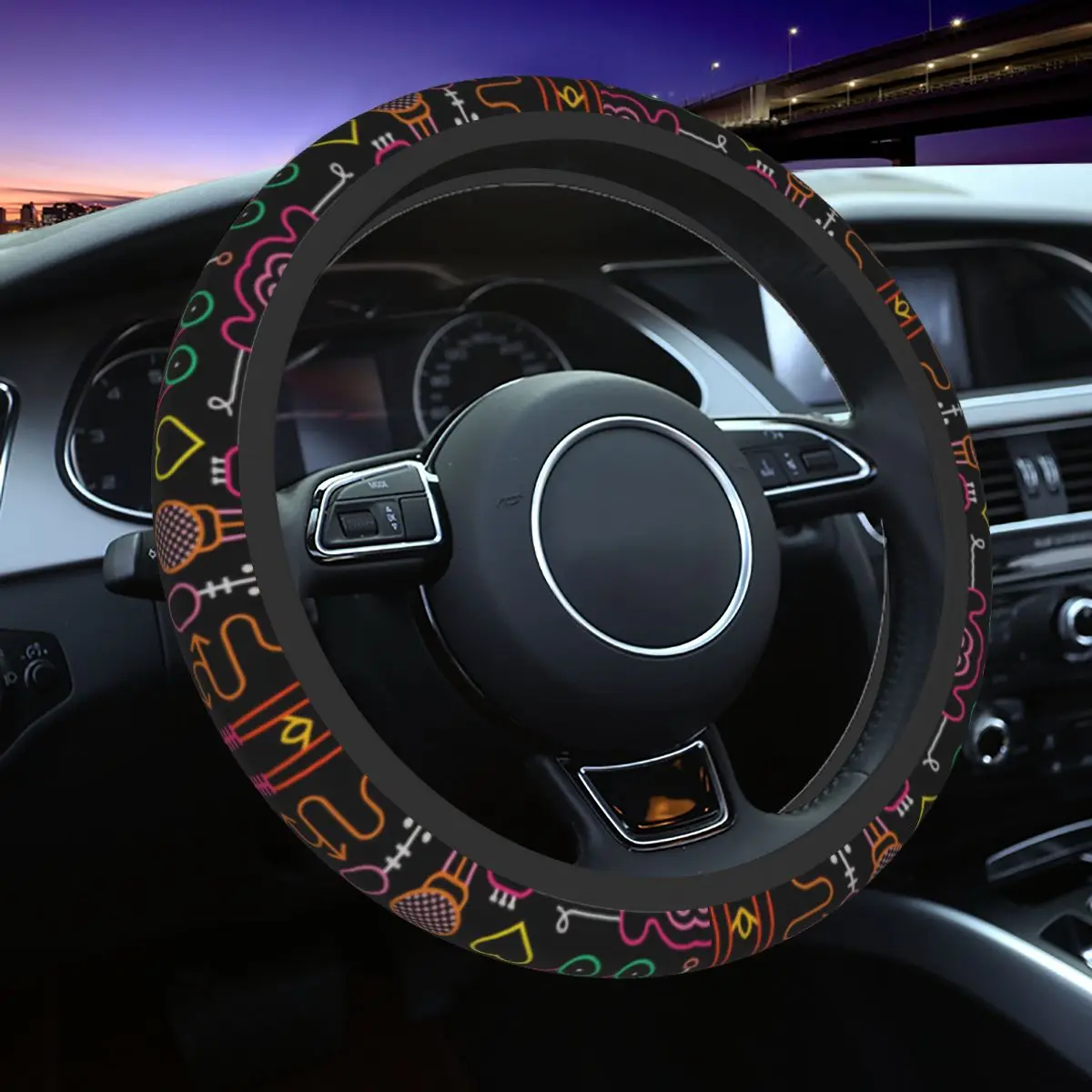 

Retro Car Steering Wheel Cover Anti-slip Music Auto Steering Wheel Protector Elastische Auto Decor Steering-Wheel Accessories