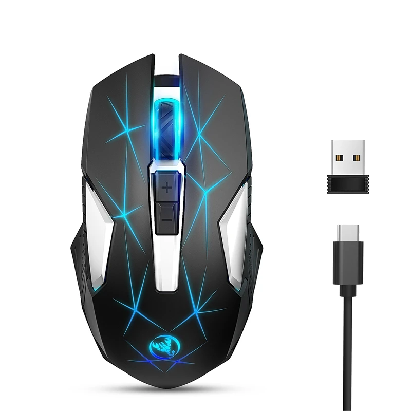 

HXSJ T300 Wireless 2.4G Mouse Ergonomic Mouse RGB Backlight Mute Gaming Mouse Black