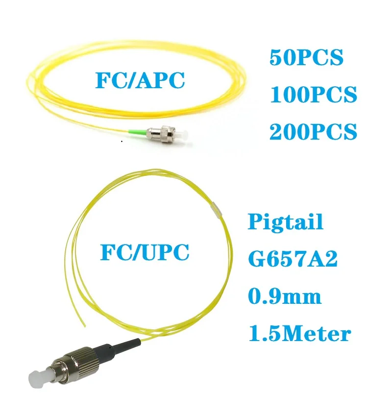 

50/100/200pcs 1.5Meter FC/APC FC/UPC fiber Optic Cable Pigtail Sx Core 9/125 SM G657A2 Fiber Optic Pigtail 0.9mm LSZH Yellow