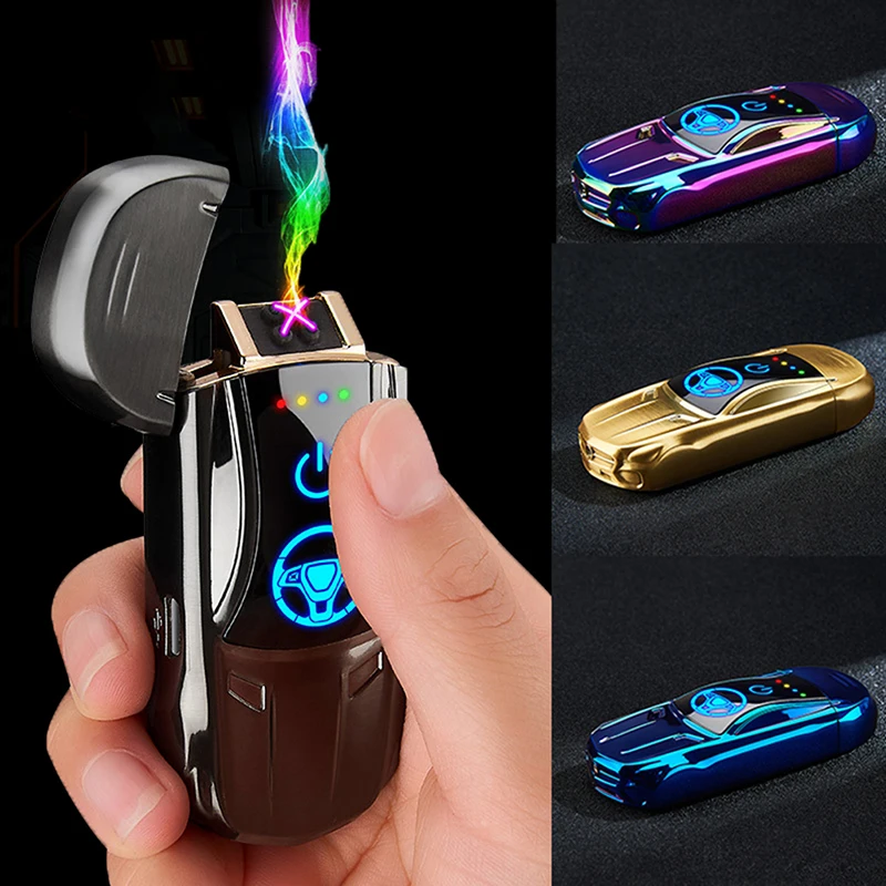 

2022 New USB Charging Double Arc Windproof Lighter Fingerprint Sensing Sports Car Creative Gift for Men and Women