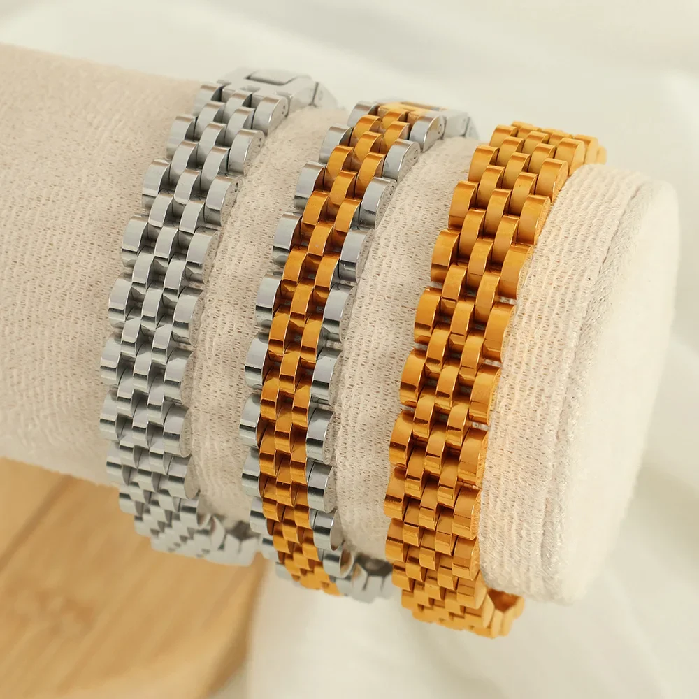 Браслет из нержавеющей стали с геометрическим блоком для часов женщин и мужчин