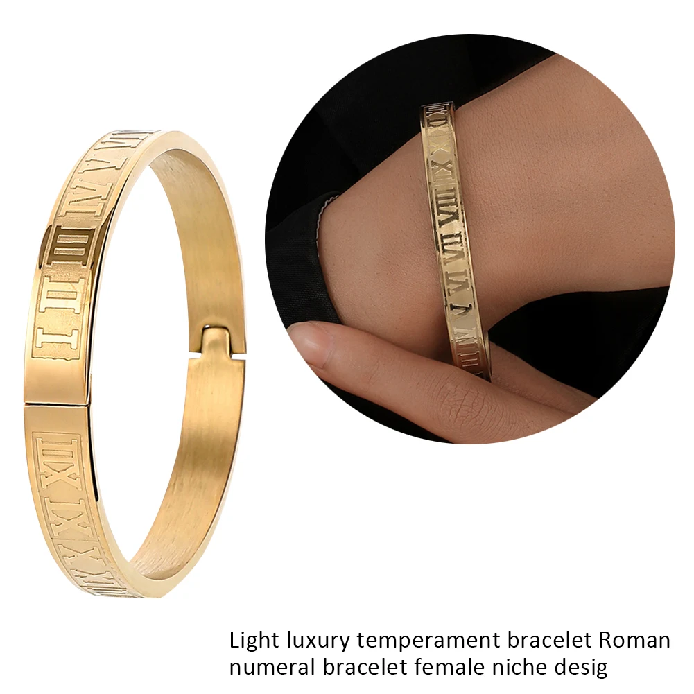 Роскошный Браслет-манжета браслет из нержавеющей стали резьба римские цифры