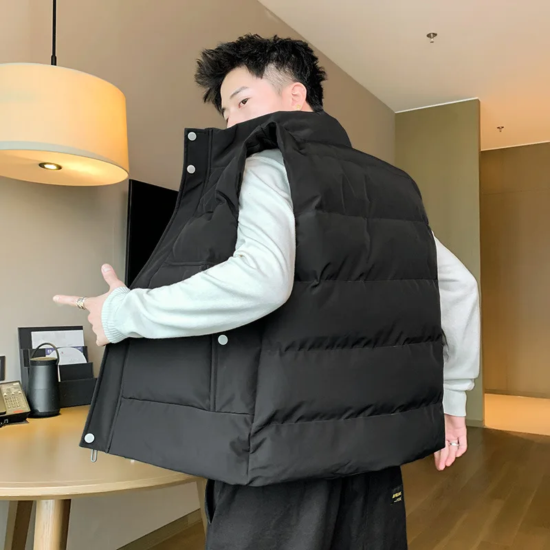 Vest Men's Autumn and Winter Korean Edition Warm Down Cotton Youth Jacket Men's Thickened Vest Coat Youth Large