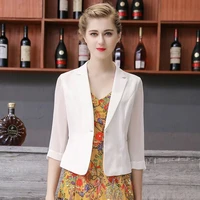 summer thin small suit jacket 2022 lady slim single button blazer womens chiffon 34 sleeve casual cotton and linen suit j267