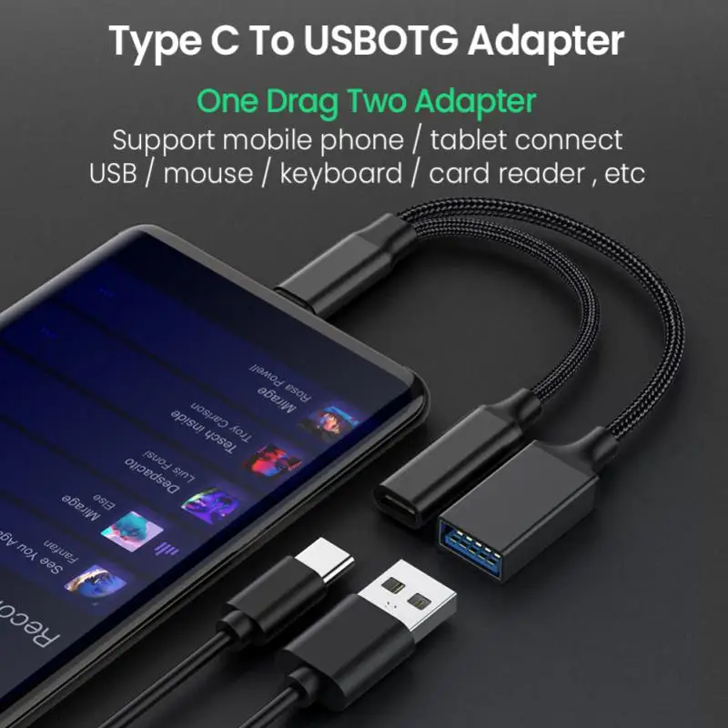 

Portable Type C To Usb Adapter Phone Adapter 2in1 Usb Splitter Adapter Otg Data Cable Converter Aluminum Alloy Connector