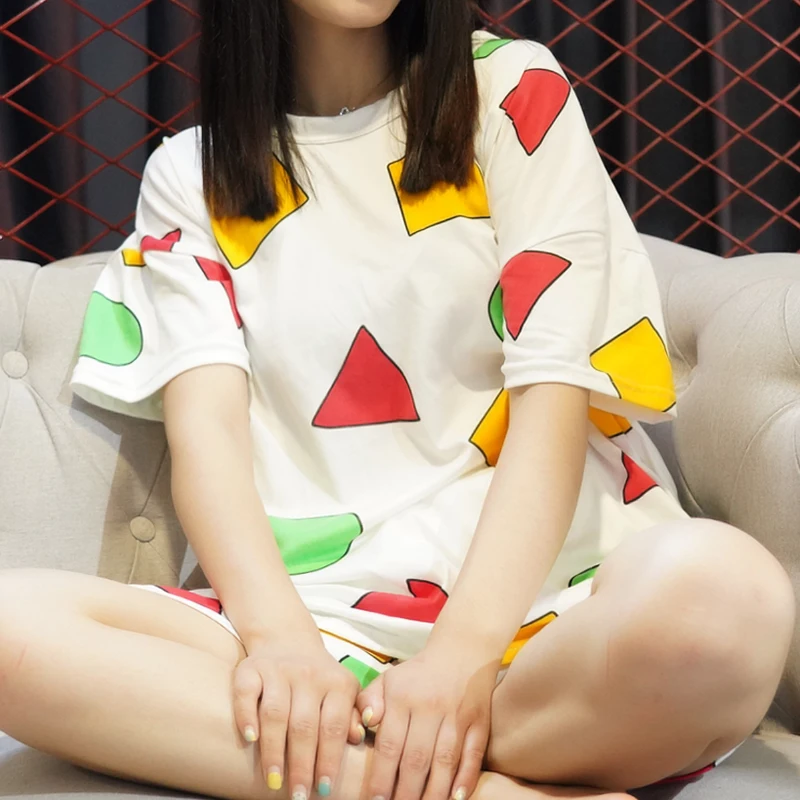 

Pijama Set for Women Summer Sleepwear Suits with Sleep Tops and Shorts Round Neck Geometric Women Pijama Cute Lounge Wear