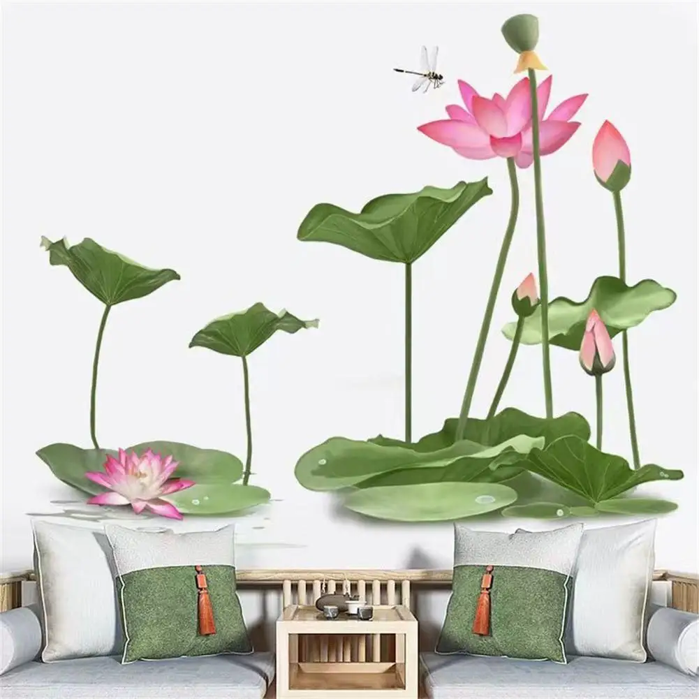 

Chinese Style Lotus Flower Wall Stickers 3D Self-adhesive Wallpaper Wall Decals For Living Room Bedroom Decorations 60x90cm