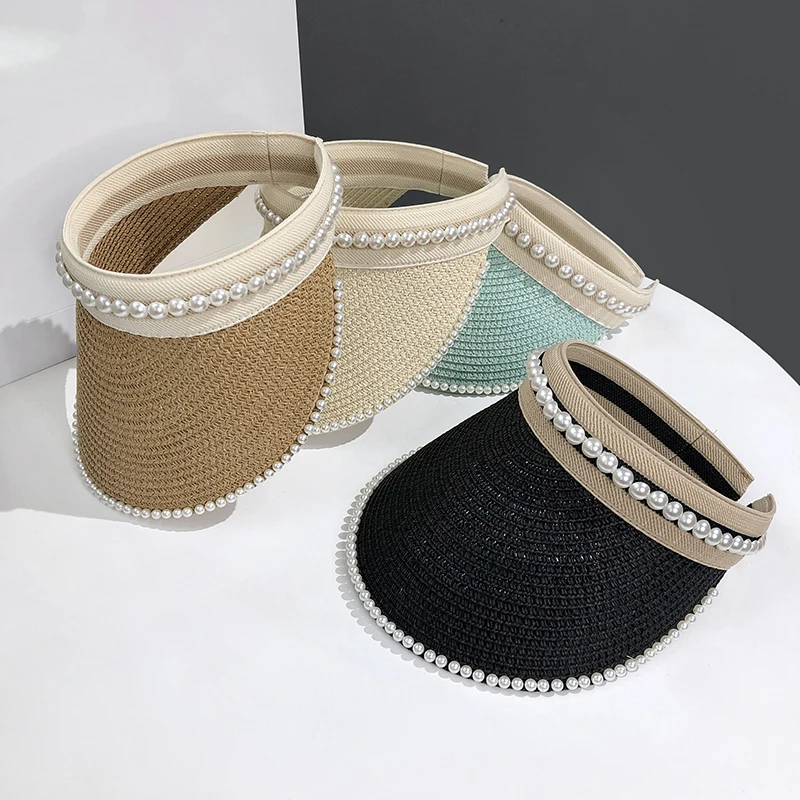 

Pearl Empty Top Hat Summer Sunscreen Big Brim Straw Hats Small Fresh Beach Sun Hats for Women Sombrero Playa