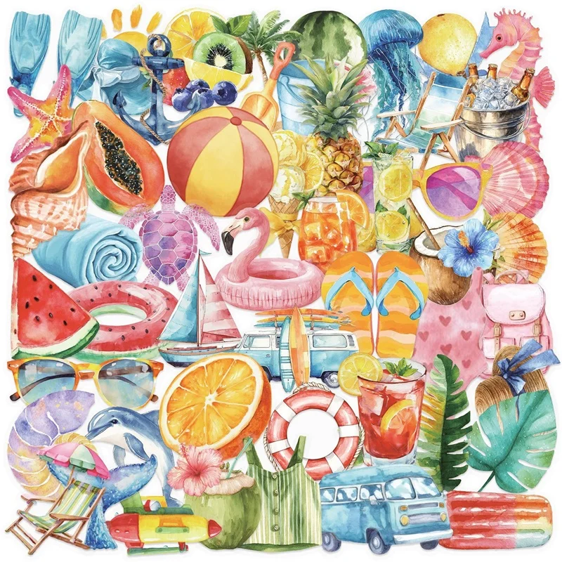 50 шт., милые акварельные летние липкие наклейки для домашних животных, эстетические отрывные украшения «сделай сам», принадлежности для скрапбукинга, альбом для рисования для детей